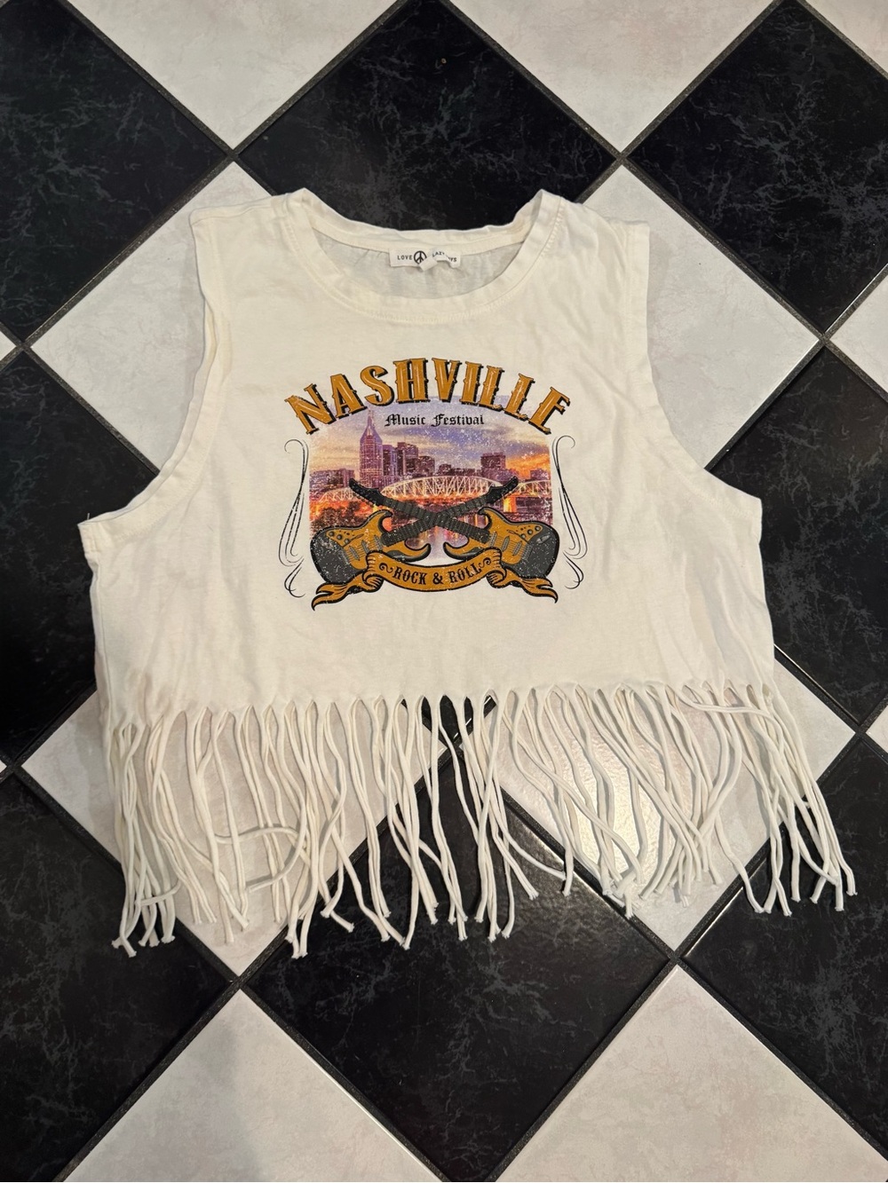 Nashville Music Festival White Fringe Tank Top sz L